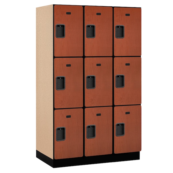 Wardrobe Locker, 45" W, 21" D, 76" H, (3) Wide, (9) Openings, Cherry